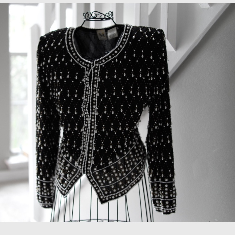 Black Embellished Velvet Jacket Top - Designer Style